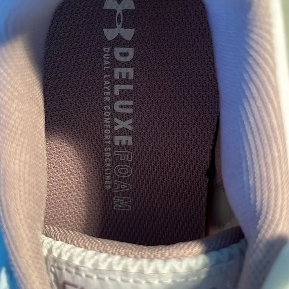 Under Armour Charged Assert 9 White and Pink Athletic Shoes with Breatha…