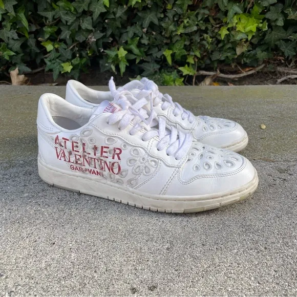 Valentino Atelier San Gallo printed broderie anglaise leather sneakers IT 38.5