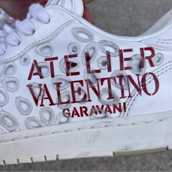 Valentino Atelier San Gallo printed broderie anglaise leather sneakers IT 38.5