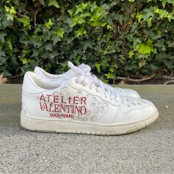 Valentino Atelier San Gallo printed broderie anglaise leather sneakers IT 38.5