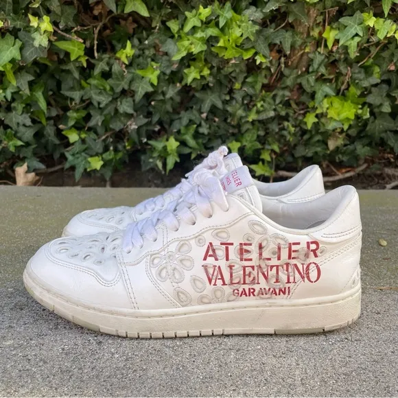Valentino Atelier San Gallo printed broderie anglaise leather sneakers IT 38.5