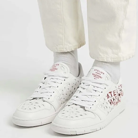 Valentino Atelier San Gallo printed broderie anglaise leather sneakers IT 38.5