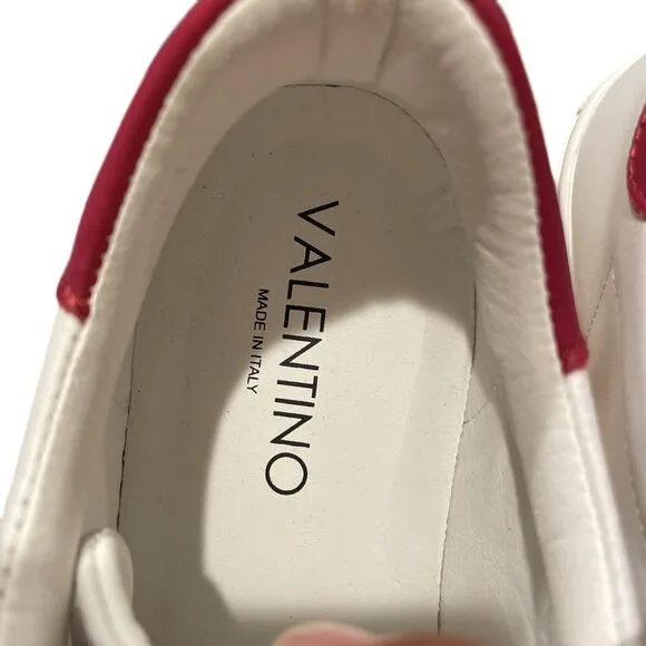 Valentino White Red Low Top Lace Up Sneakers Leather Italy Made Size 8.5