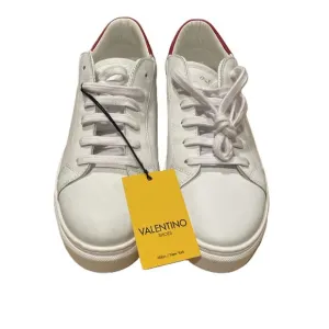 Valentino White Red Low Top Lace Up Sneakers Leather Italy Made Size 8.5