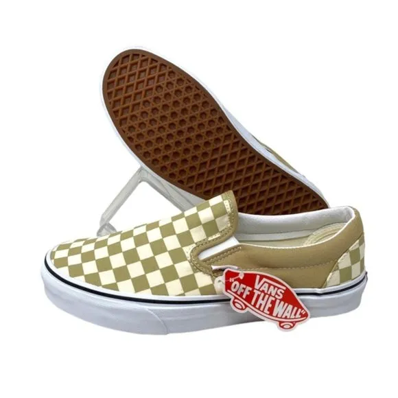 VANS Classic Slip On Shoes Check Taupe Men’s Canvas Size Sneakers VN0A5AO8YUU
