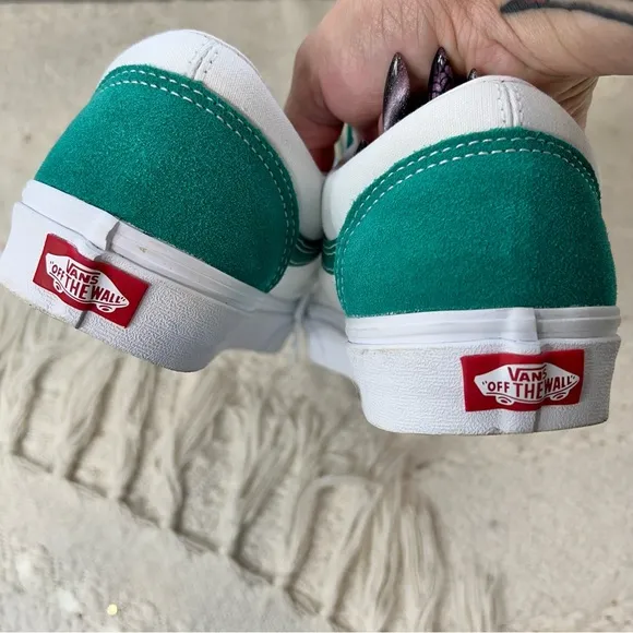 Vans Classic Sport Sneakers White/Green Suede Low Top Casual Shoes 10 Women’s