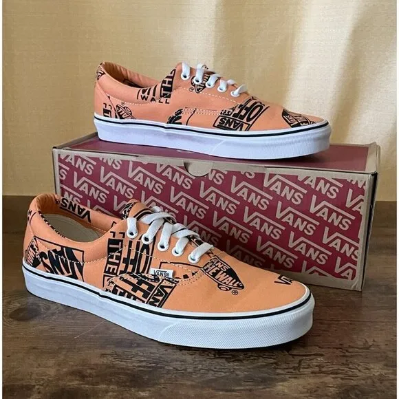 Vans Era Logo Mix Shoes Mens 9.5 Womens 11 Tangerine Orange Black Skate Sneaker