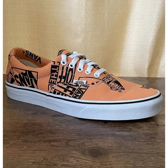 Vans Era Logo Mix Shoes Mens 9.5 Womens 11 Tangerine Orange Black Skate Sneaker