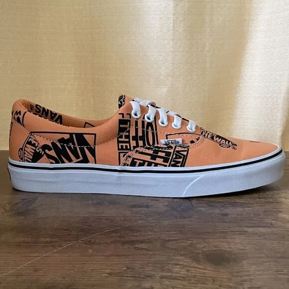 Vans Era Logo Mix Shoes Mens 9.5 Womens 11 Tangerine Orange Black Skate Sneaker