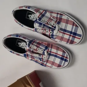 Vans era plaid white, red blue NIB