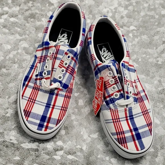 Vans era plaid white, red blue NIB