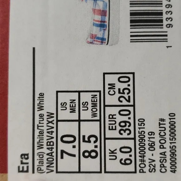 Vans era plaid white, red blue NIB