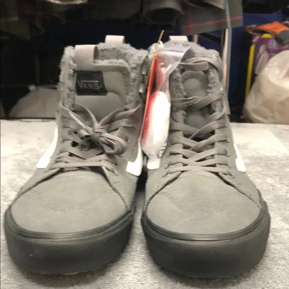 Vans Gray Filmore Hi Top Sneakers with Sherpa Lining
