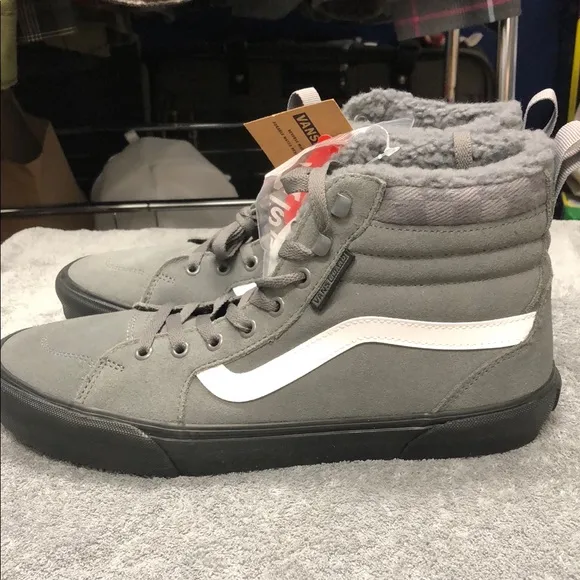 Vans Gray Filmore Hi Top Sneakers with Sherpa Lining