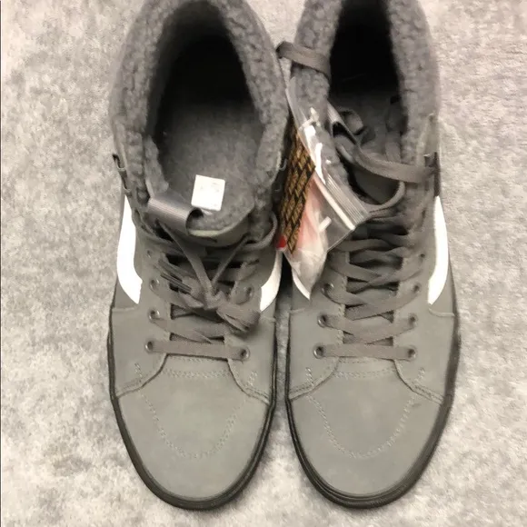 Vans Gray Filmore Hi Top Sneakers with Sherpa Lining