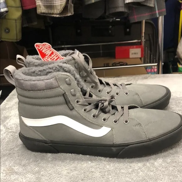Vans Gray Filmore Hi Top Sneakers with Sherpa Lining