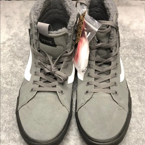 Vans Gray Filmore Hi Top Sneakers with Sherpa Lining