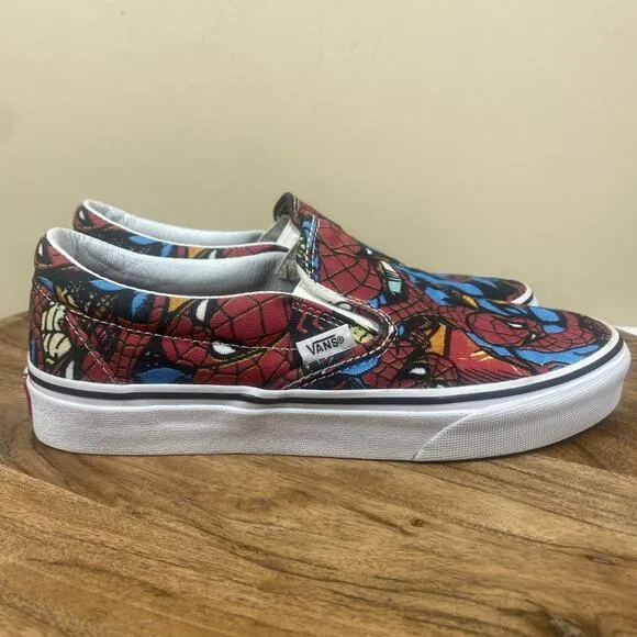 Vans Marvel Spider Man Classic Womens Size 8 Low Top Graphic Print Slip On Shoes