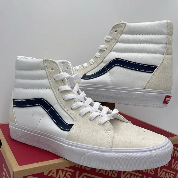Vans Men’s Sk8-Hi (Classic Sport) Dress BlueVN0A32QG9YGWhite High-Top Sneakers