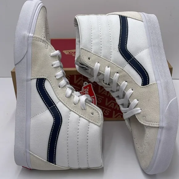 Vans Men’s Sk8-Hi (Classic Sport) Dress BlueVN0A32QG9YGWhite High-Top Sneakers