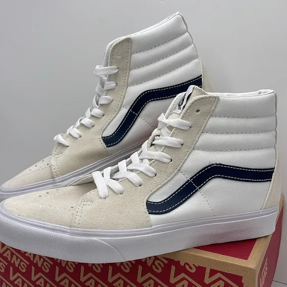 Vans Men’s Sk8-Hi (Classic Sport) Dress BlueVN0A32QG9YGWhite High-Top Sneakers