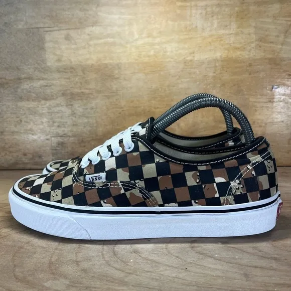 Vans Off The Wall Authentic Camo Checkerboard Womens Sz 9.5 Shoes Brown Tan