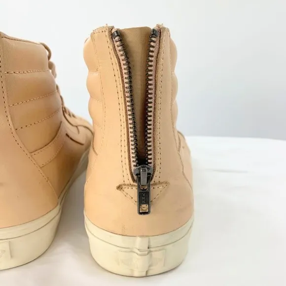 Vans Off The Wall Men Sneakers Peach High Top Leather Back Zip Sz 13