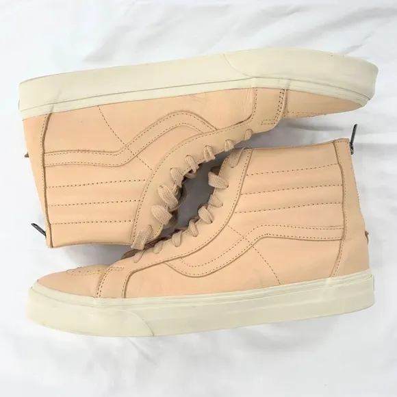 Vans Off The Wall Men Sneakers Peach High Top Leather Back Zip Sz 13