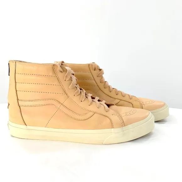 Vans Off The Wall Men Sneakers Peach High Top Leather Back Zip Sz 13