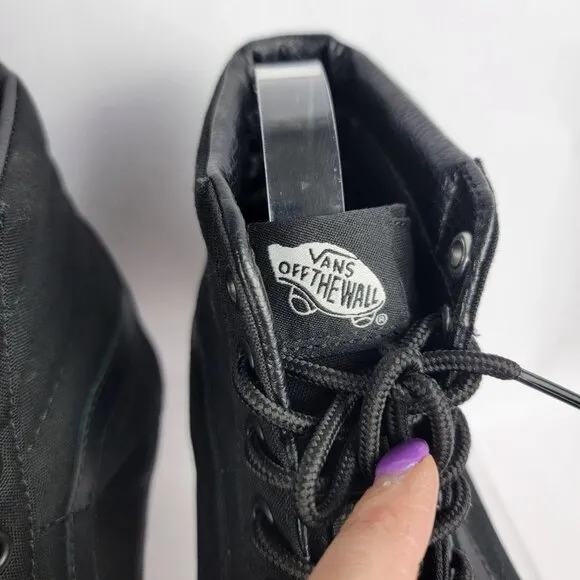 Vans Off The Wall Mens 10 Canvas High Top Triple Black Skate Shoes Sk8 Unisex