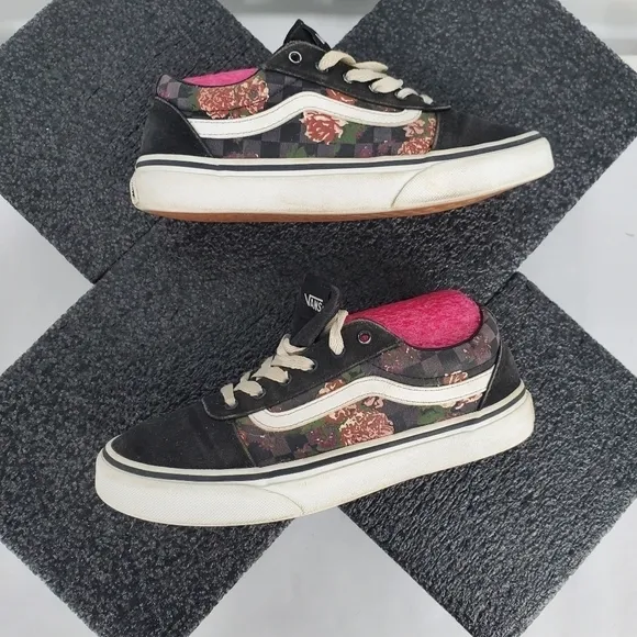 Vans Old Skool 508731 Low Top Black Floral Sneakers Size 4 Missy Youth Shoes