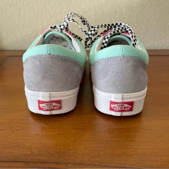 Vans Old Skool Custom Pastel Color Pink Yellow Low Top Checker Laces Mens Sz 9.5