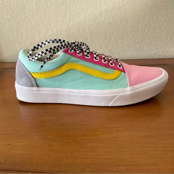 Vans Old Skool Custom Pastel Color Pink Yellow Low Top Checker Laces Mens Sz 9.5