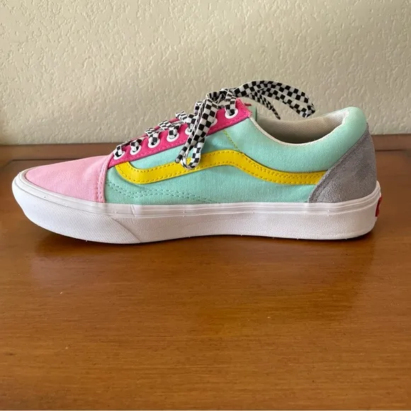 Vans Old Skool Custom Pastel Color Pink Yellow Low Top Checker Laces Mens Sz 9.5