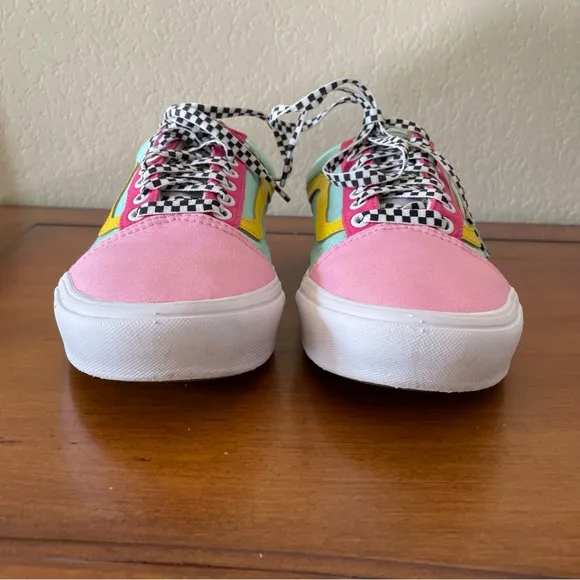 Vans Old Skool Custom Pastel Color Pink Yellow Low Top Checker Laces Mens Sz 9.5