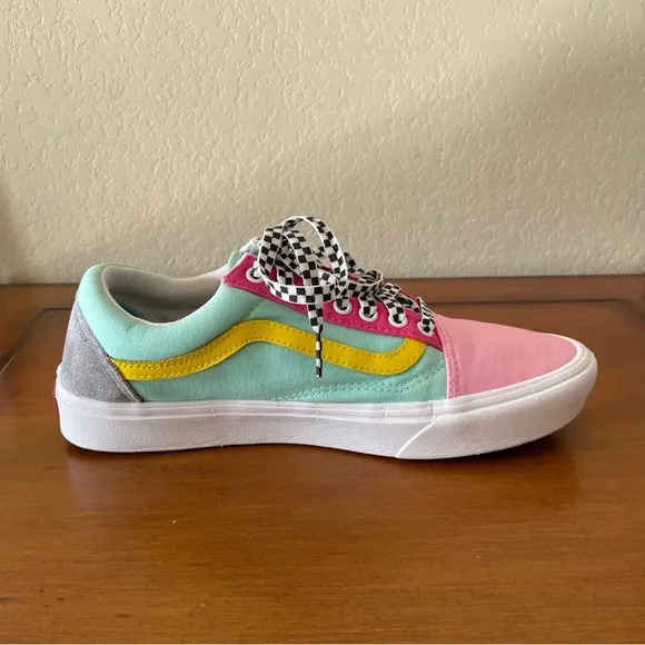 Vans Old Skool Custom Pastel Color Pink Yellow Low Top Checker Laces Mens Sz 9.5