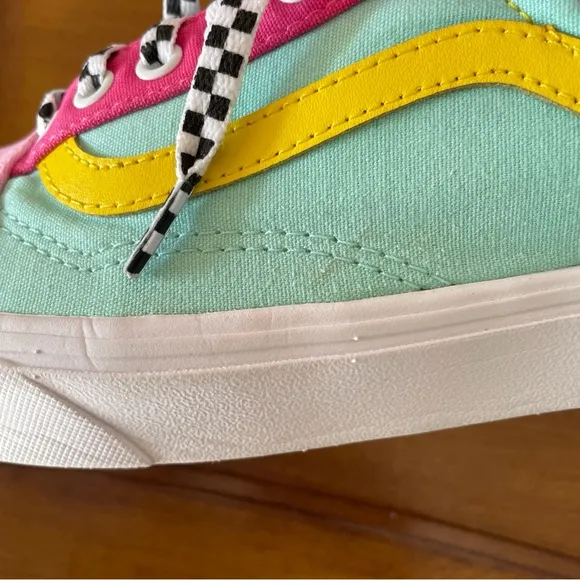 Vans Old Skool Custom Pastel Color Pink Yellow Low Top Checker Laces Mens Sz 9.5