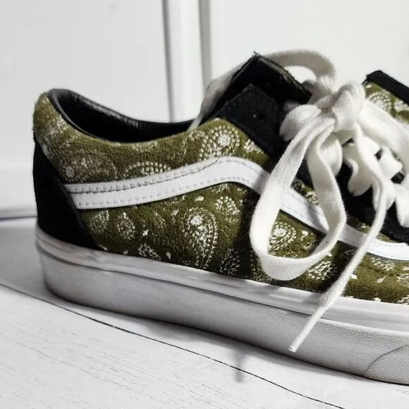 Vans Old Skool Paisley Suede Women’s Shoes M 8 W 9.5 Black / Olive