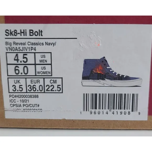 VANS SK8-HI Bolt Big Reveal Classics Skate Shoes Blue Canvas Sneakers Women's 6