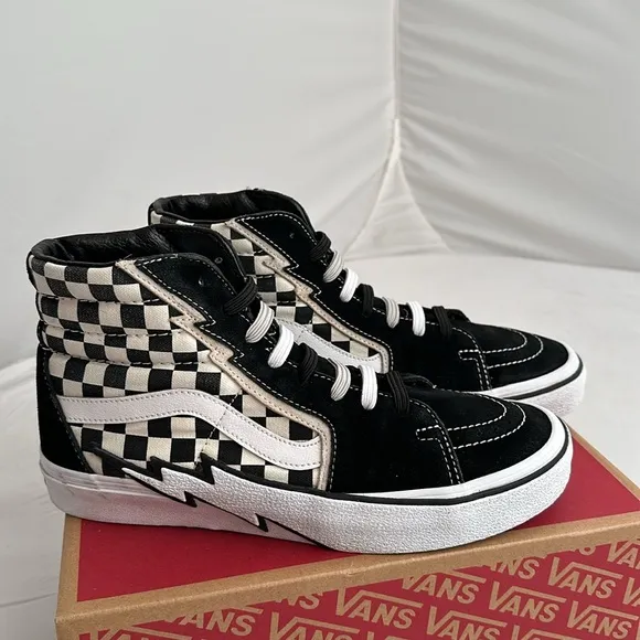 Vans Sk8-Hi Bolt multicolor black white checkerboard high top skate sneakers