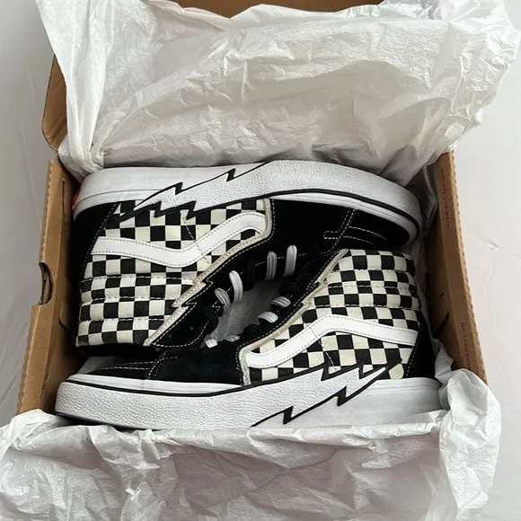 Vans Sk8-Hi Bolt multicolor black white checkerboard high top skate sneakers