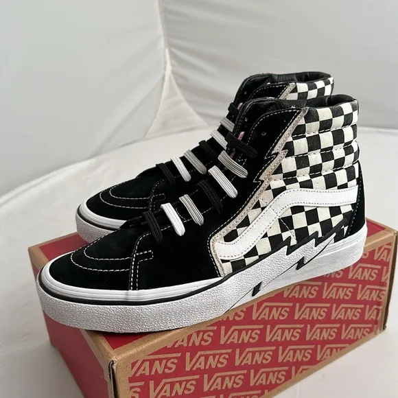 Vans Sk8-Hi Bolt multicolor black white checkerboard high top skate sneakers
