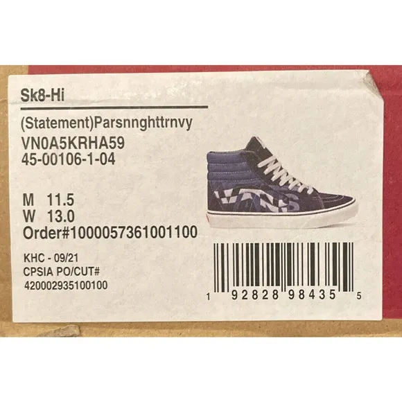 Vans Skate SB SK8 Statement Hi Top Sneaker Shoes MENS 11.5 New In Box Fast Ship