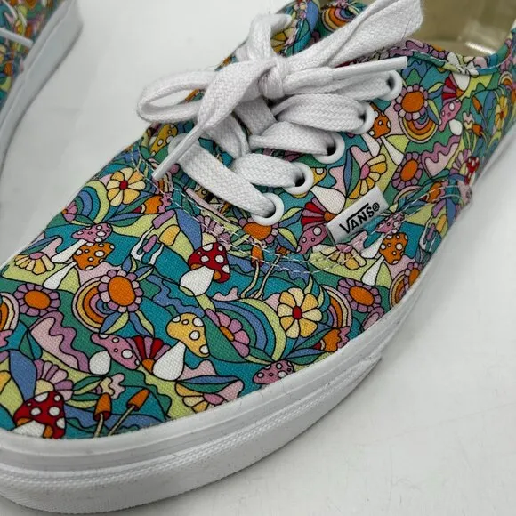 VANS Teal Blue Colorful Mushroom Print Low Top Sneaker Shoes Size M 9 / W 10.5