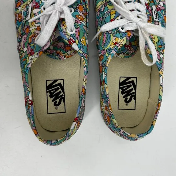VANS Teal Blue Colorful Mushroom Print Low Top Sneaker Shoes Size M 9 / W 10.5