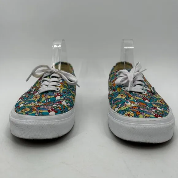VANS Teal Blue Colorful Mushroom Print Low Top Sneaker Shoes Size M 9 / W 10.5