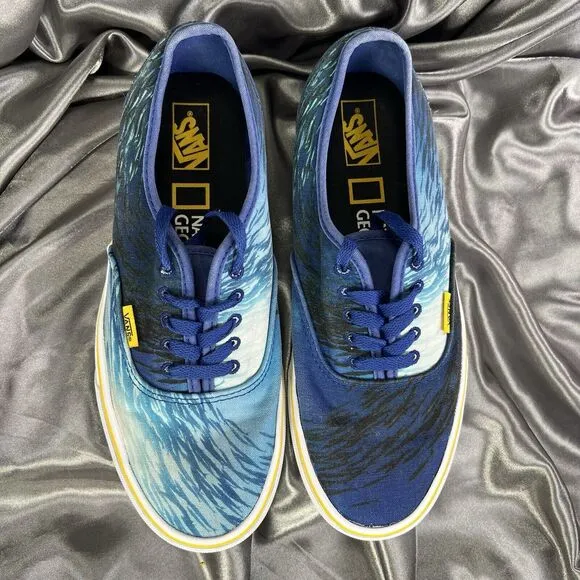 Vans Unisex National Geographic Blue Ocean Print Lace-Up Low Top Shoes M 7.5/W 9