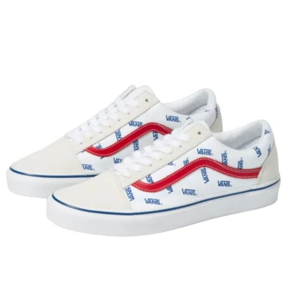 Vans Unisex Old Skool True White Print Low Top Sneakers NEW Shoes Logo Lace Up