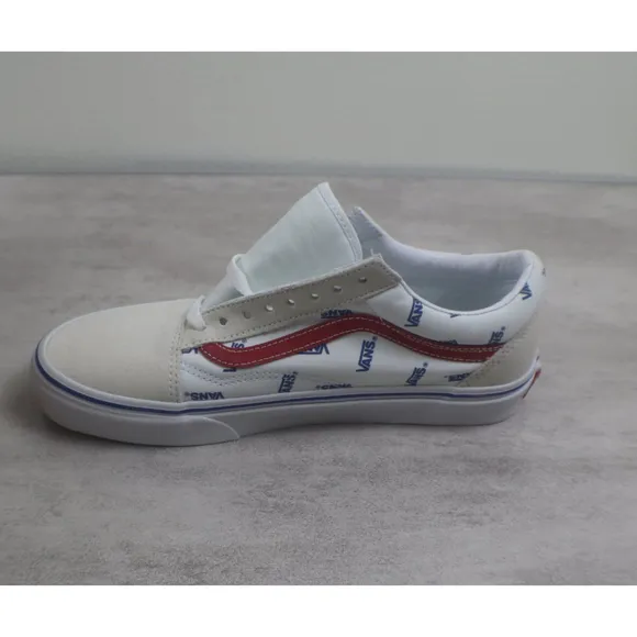 Vans Unisex Old Skool True White Print Low Top Sneakers NEW Shoes Logo Lace Up