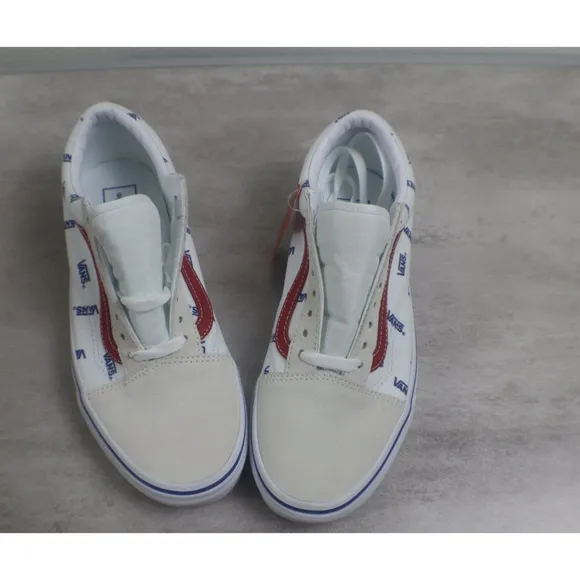 Vans Unisex Old Skool True White Print Low Top Sneakers NEW Shoes Logo Lace Up